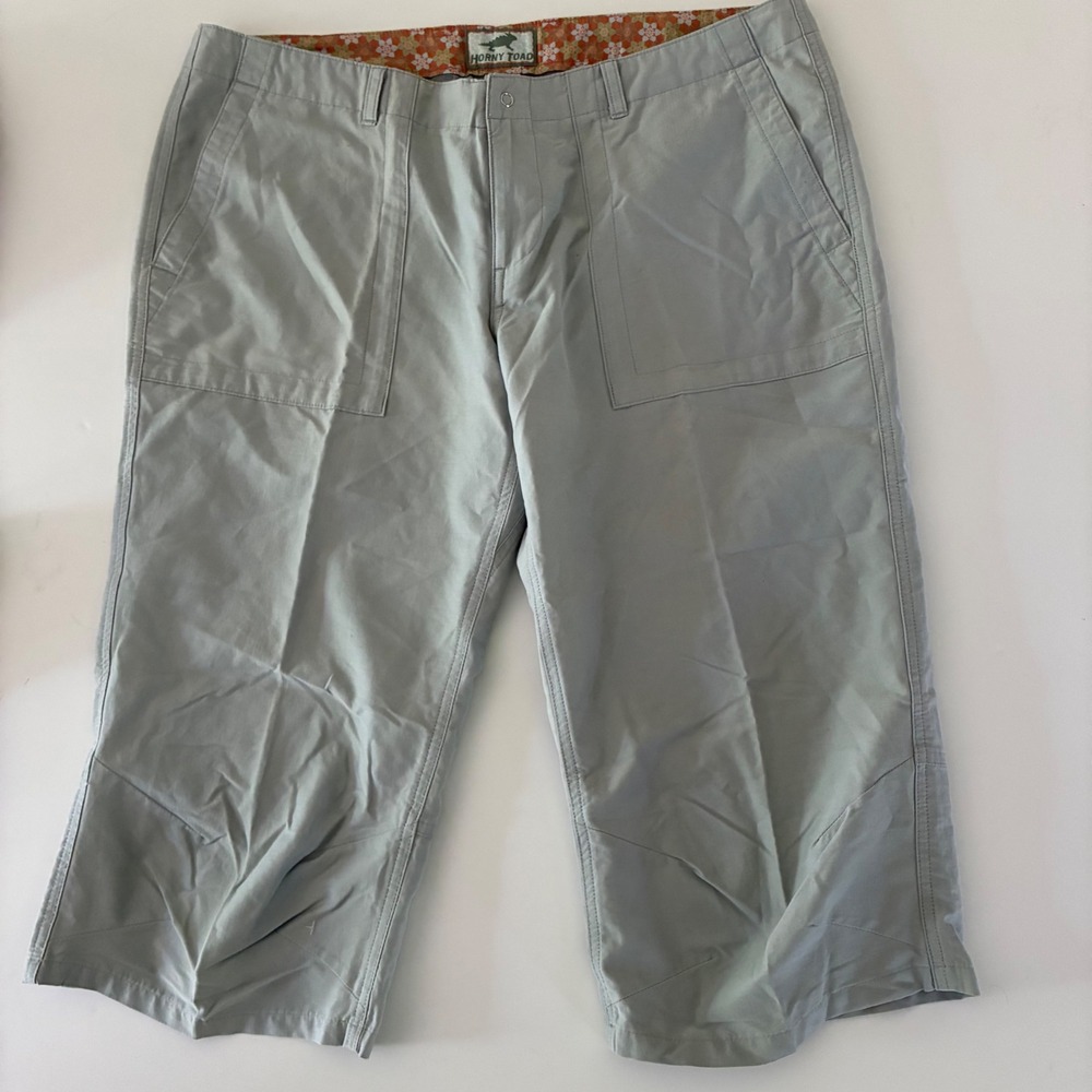 Horny Toad Women 12 Capris Light Green Blue Capri Crop Hiking Pants Embroidered
